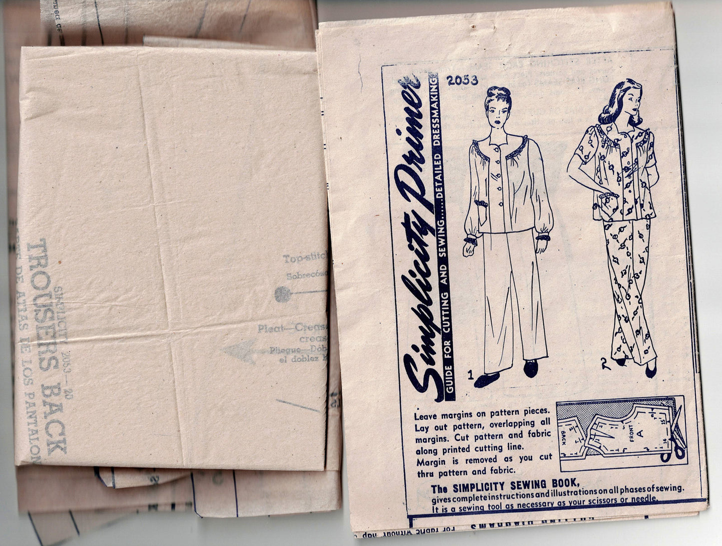 Simplicity 2053 Womens Lounging Pyjamas 1940s Vintage Sewing Pattern Bust 38 inches