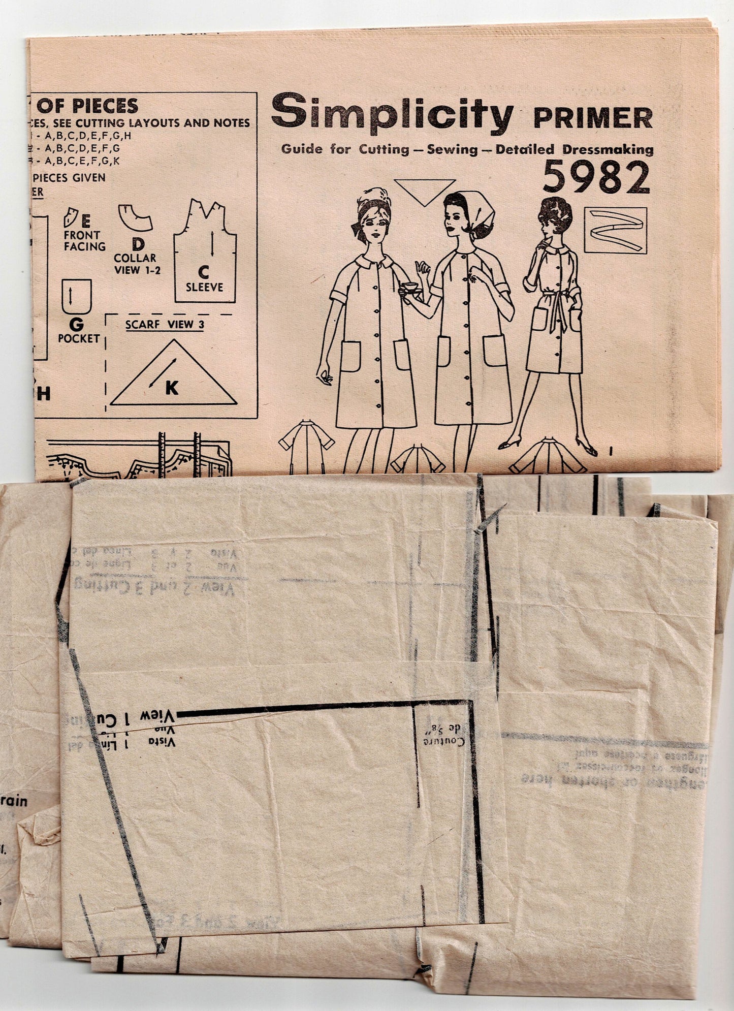 Simplicity 5982 Womens Raglan Sleeved Robe Or Duster Coat & Scarf 1960s Vintage Sewing Pattern Size MEDIUM Bust 34 - 36 Inches
