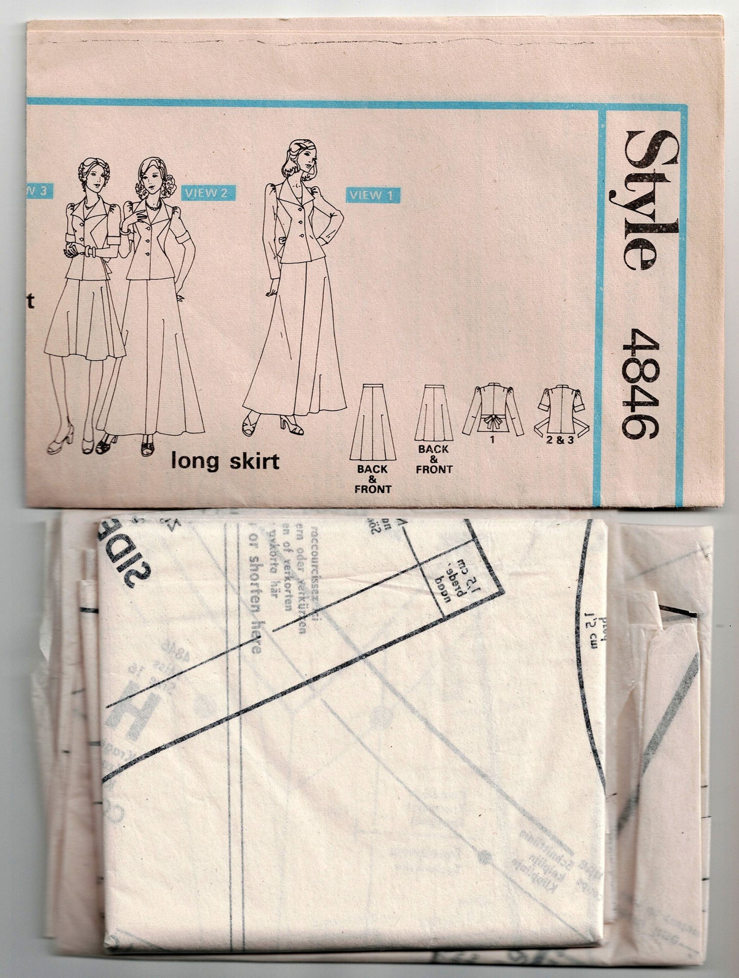 Style 4846 RARE Womens Puff Sleeved Jacket & Maxi Midi Skirts 1970s Vintage Sewing Pattern Size 16 Bust 38 inches UNCUT Factory Folded