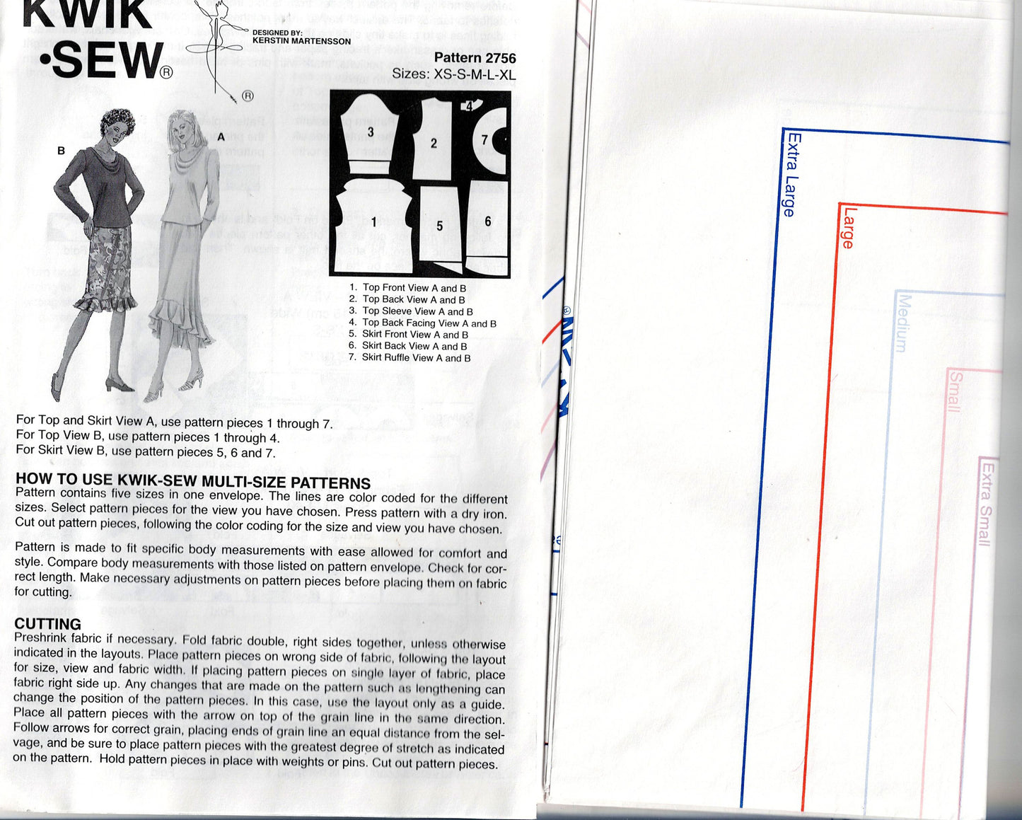 Kwik Sew 2756 Womens Draped Neck Top & Hi Lo Hem Skirt 1990s Vintage Sewing Pattern Size XS - XL UNCUT Factory Folded