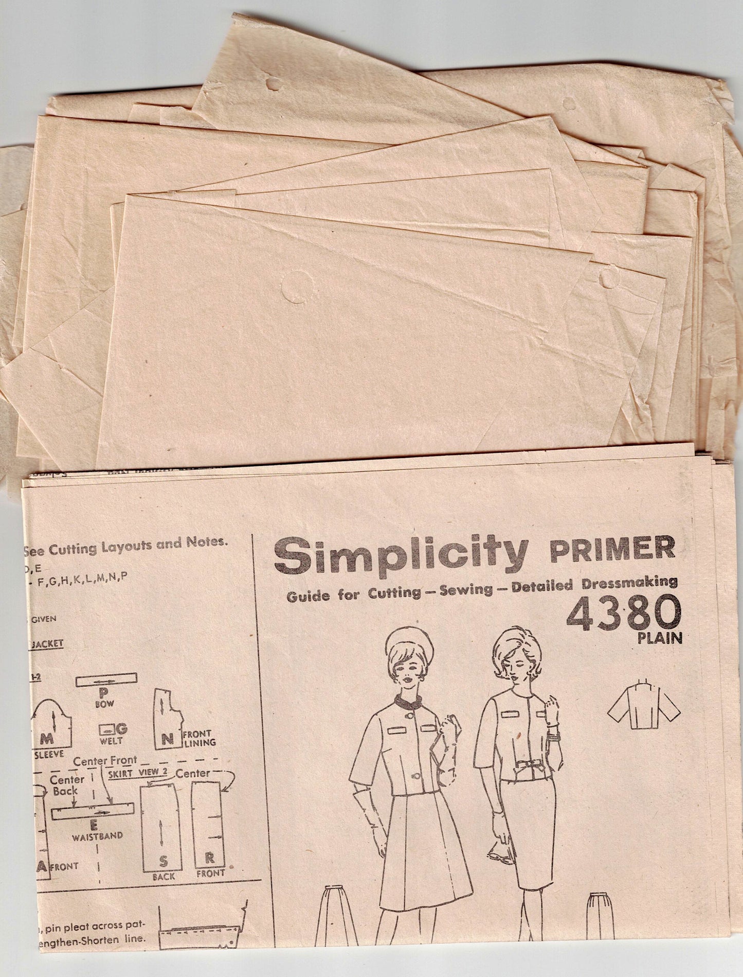 Simplicity 4380 Womens MOD Suit with 2 Skirts 1960s Vintage Sewing Pattern Size 16 Bust 36 inches UNUSED Factory Folded