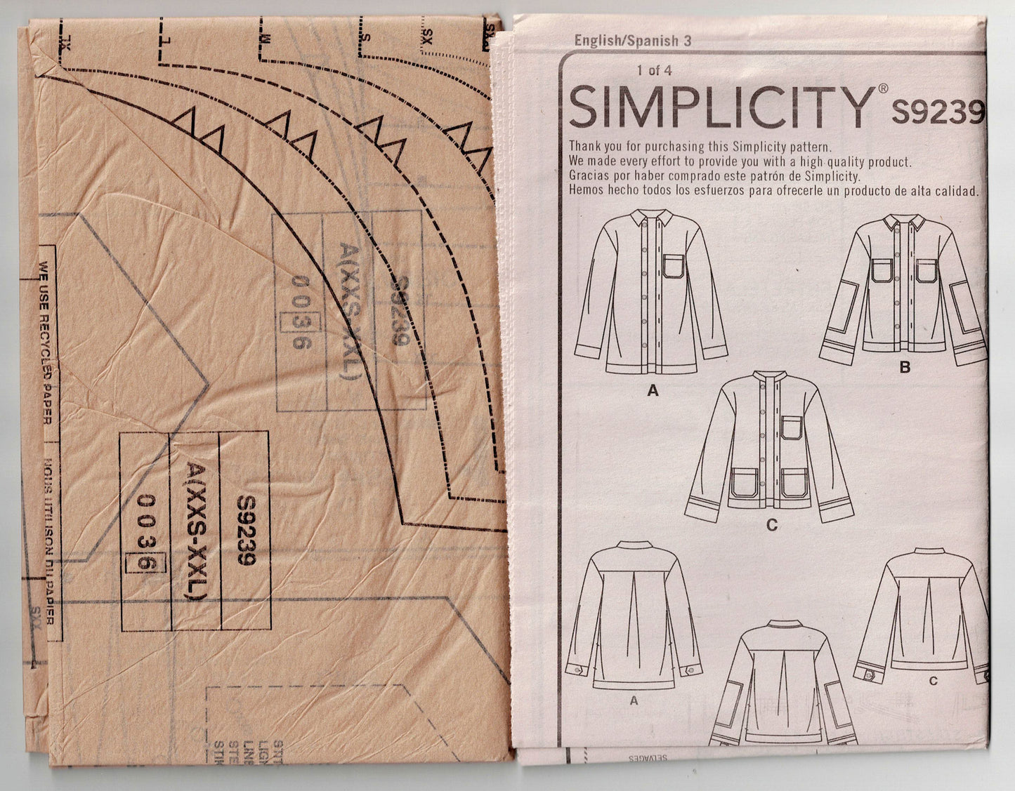 Simplicity 9239 Womens Casual Jackets Sewing Pattern Sizes XXS - XXL UNCUT Factory Folded