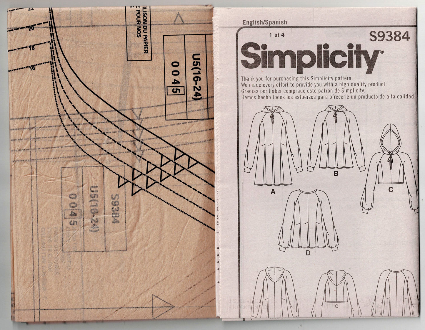 Simplicity 9384 Womens Stretch Knit Pullover Pleated Sweatshirts Sewing Pattern Size 16 - 24 UNCUT Factory Folded