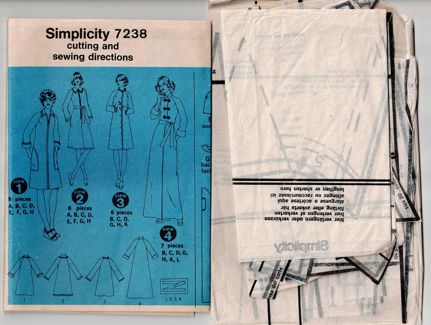 Simplicity 7238 Womens Zip Front Robe 1970s Vintage Sewing Pattern Size 18 & 20