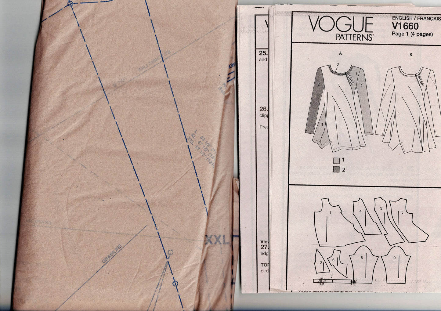 Vogue 1660 MARCY TILTON Womens Stretch Knit Panelled Tunic Tops Out Of Print Sewing Pattern Size L - XXL UNCUT Factory Folded