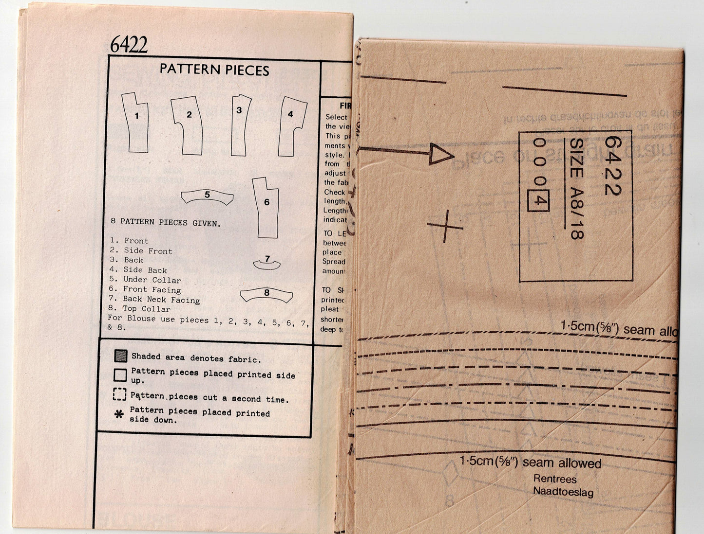 New Look 6422 Womens Double Breasted Tops 1980s Vintage Sewing Pattern Size 8 - 18 UNCUT Factory Folded