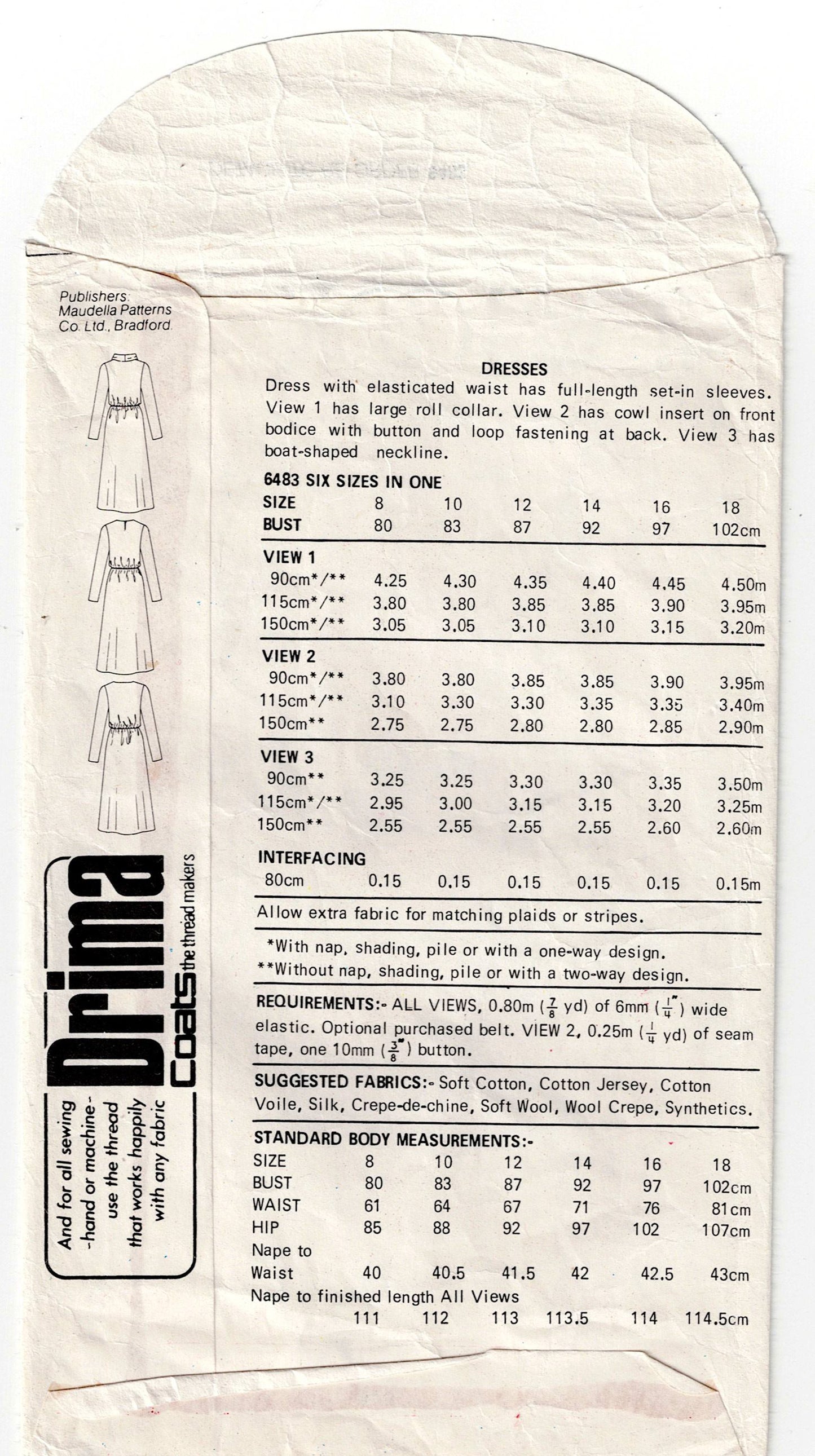 New Look 6483 Womens EASY Blouson Dresses 1970s Vintage Sewing Pattern Size 8 - 18 UNCUT Factory Folded