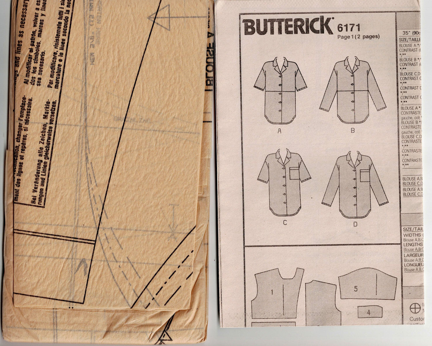 Butterick 6171 Womens Colour Block Shirts 1990s Vintage Sewing Pattern Size 14 - 18 UNCUT Factory Folded