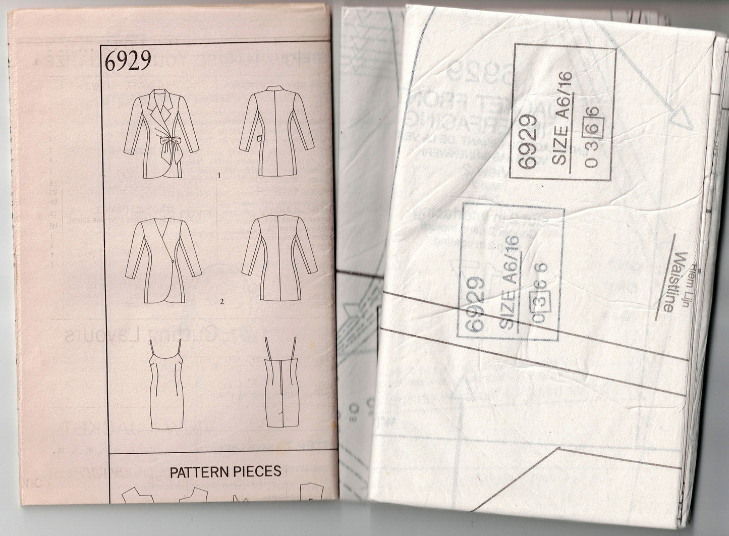 New Look 6929 Womens Long Fitted Jacket & Short Slip Dress 1990s Vintage Sewing Pattern Size 8 - 18 UNCUT Factory Folded