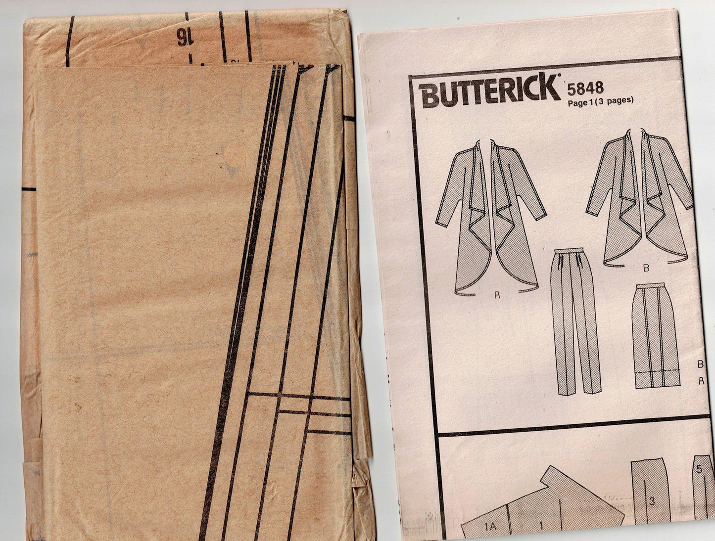Butterick 5848 Womens Draped Coat Skirt & Pants 1980s Vintage Sewing Pattern Size 12 - 16 UNCUT Factory Folded