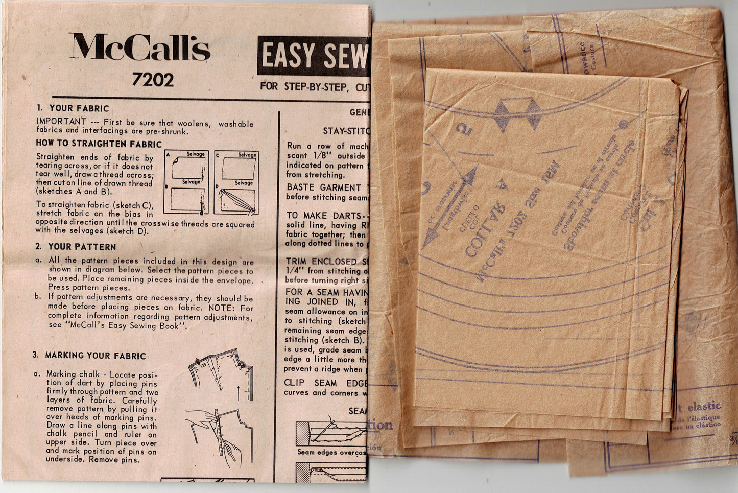 McCall's 7202 Womens Blouse Skirt & Purse 1960s Vintage Sewing Pattern Size 16 Bust 36 inches