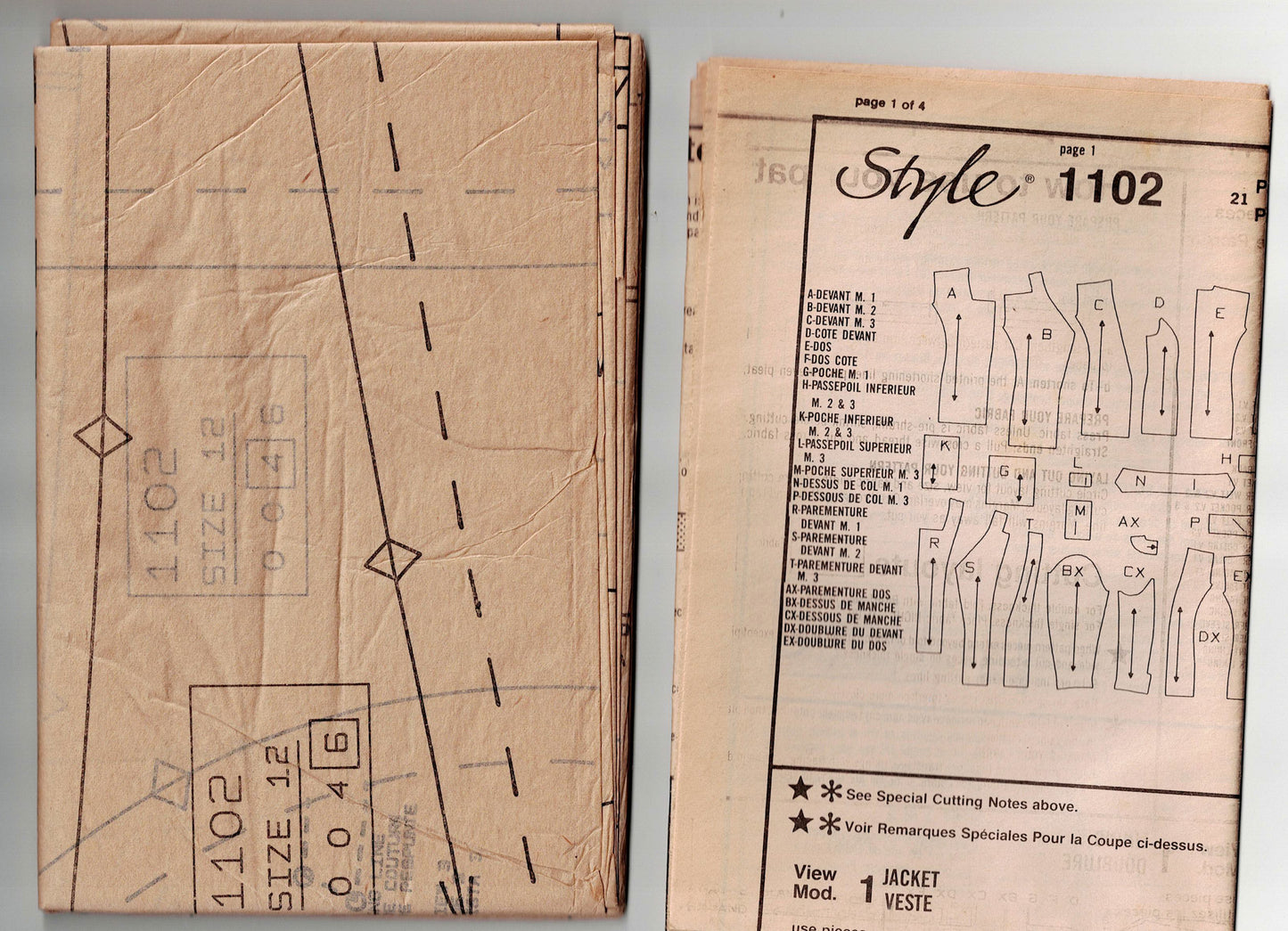 Style 1102 Womens Fitted Lined Double Breasted Jacket 1980s Vintage Sewing Pattern Size 12 Bust 34 Inches UNCUT Factory Folded