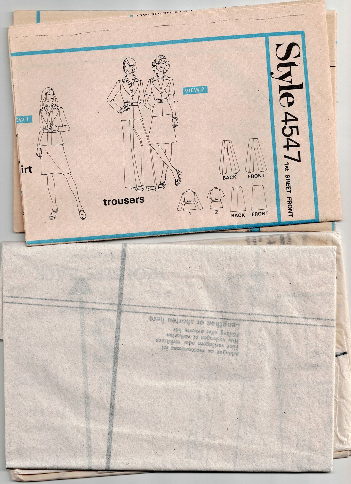 Style 4547 Womens Wide Lapel Midriff Band Jacket Skirt & Wide Leg Pants 1970s Vintage Sewing Pattern Size 12 Bust 34 inches