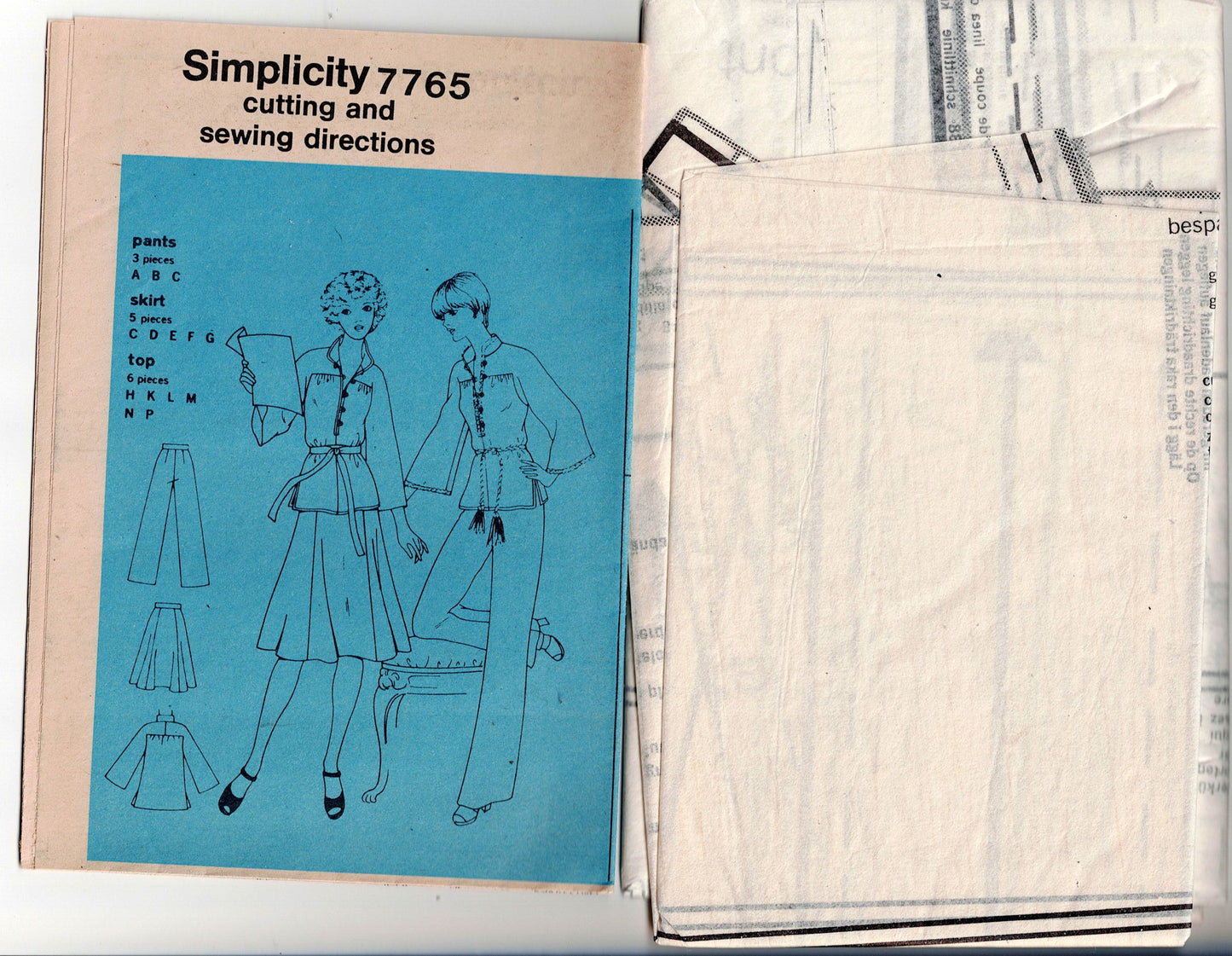 Simplicity 7765 Womens Pullover Casual Top Skirt & Pants 1970s Vintage Sewing Pattern Size 10 & 12