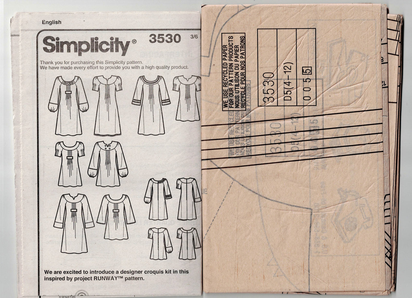 Simplicity 3530 PROJECT RUNWAY Womens Yoked Dress & Tunic Out Of Print Sewing Pattern Size 4 - 12 UNCUT Factory Folded