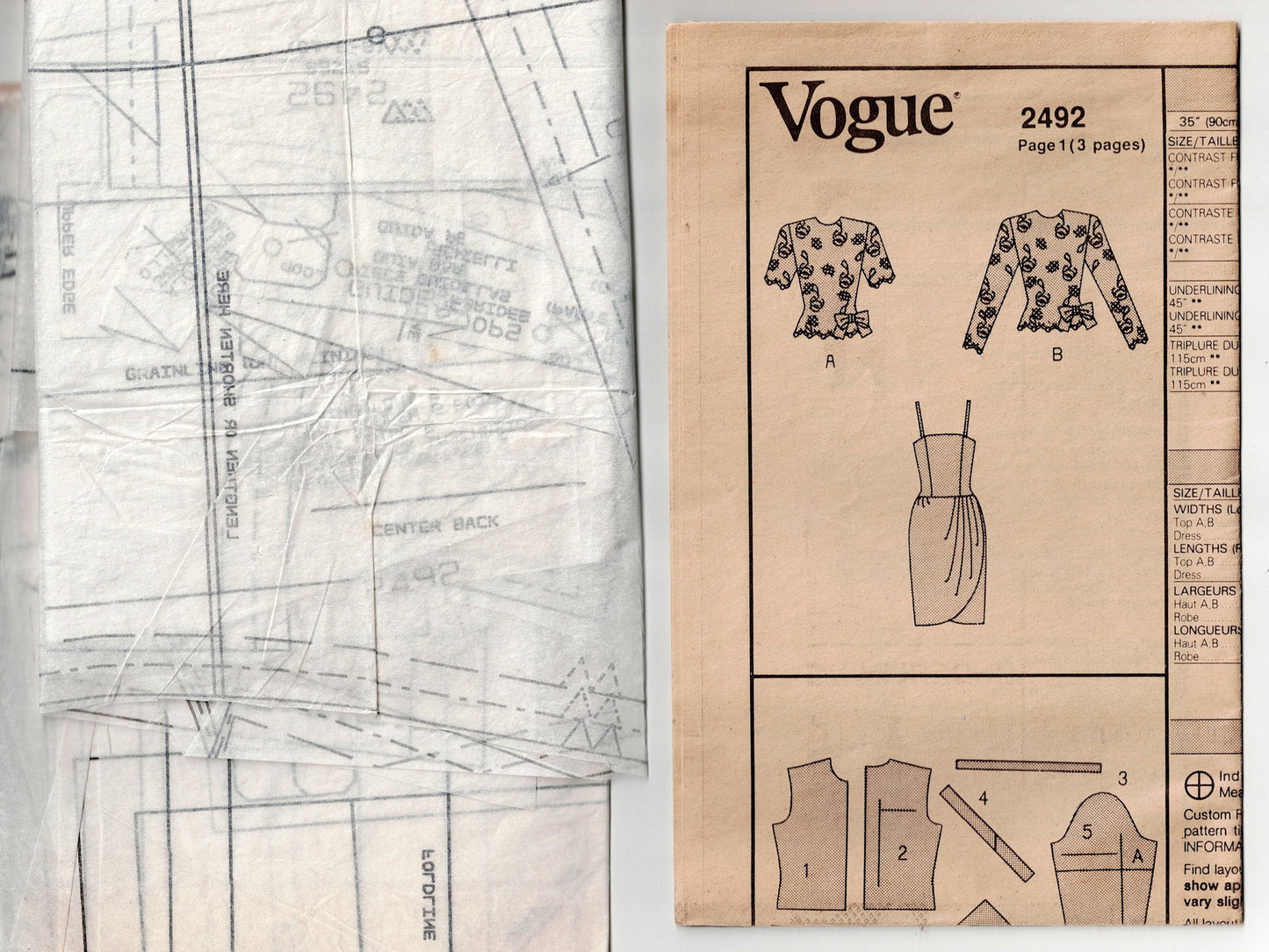 Vogue American Designer 2492 Womens Drop Waisted Evening Sheath Dress & Blouse 1990s Vintage Sewing Pattern Size 6 - 10