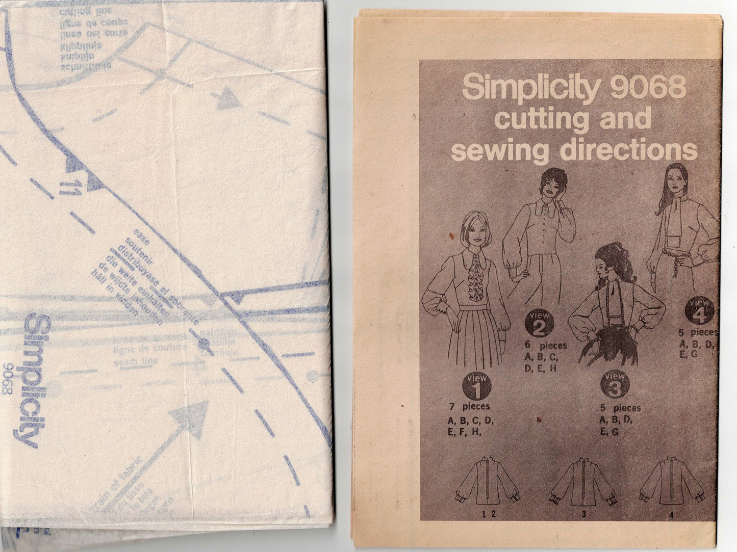 Simplicity 9068 Womens Dog Eared Collar Blouse 1970s Vintage Sewing Pattern Size 12 Bust 34 Inches