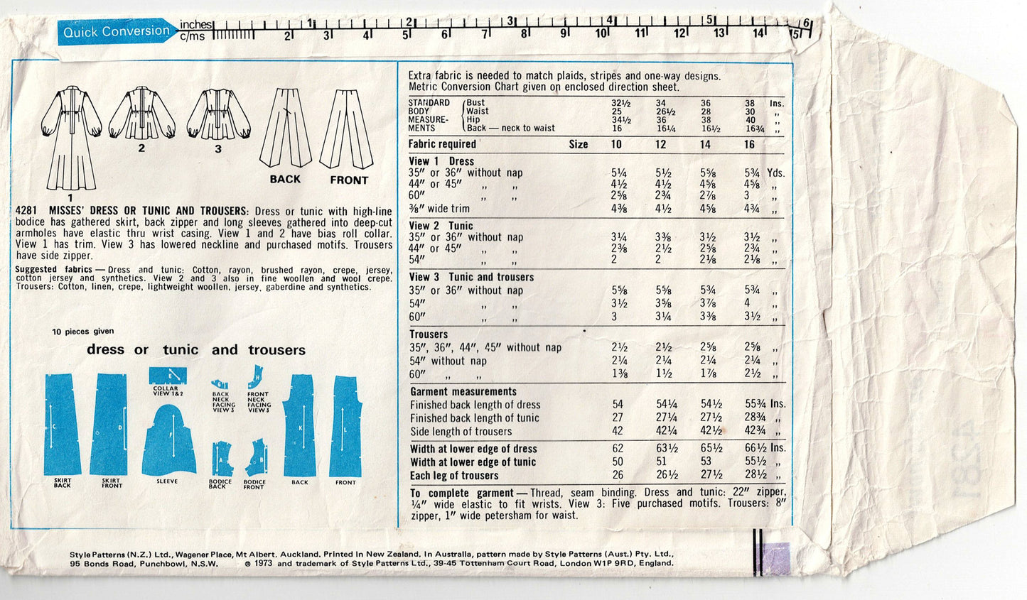 Style 4281 Womens High Waisted Smock Top Maxi Dress & Wide Leg Pants 1970s Vintage Sewing Pattern Size 10 Bust 32.5 Inches