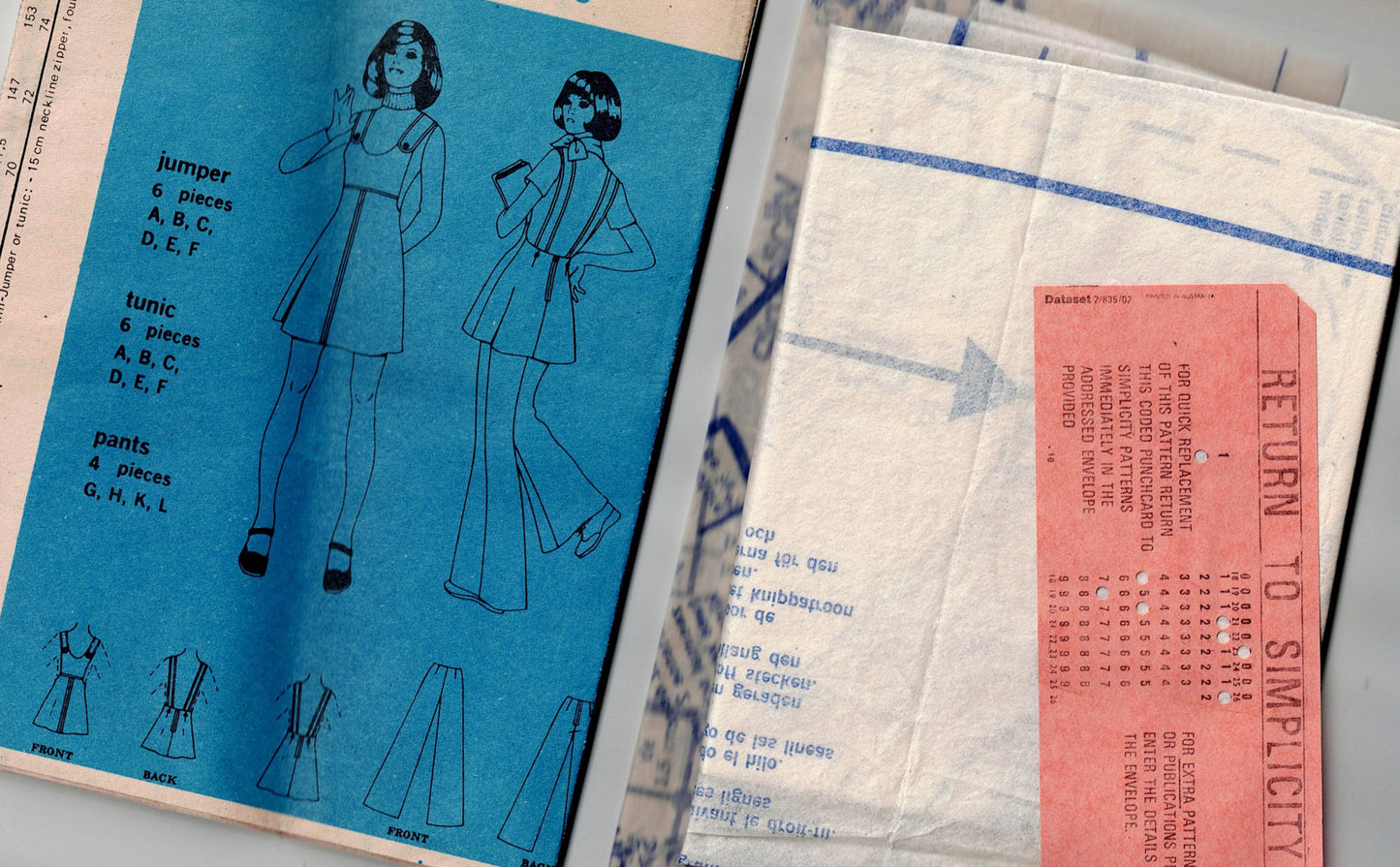 Simplicity 5751 Womens Low Back Jumper Mini Dress Top & Flared Pants 1970s Vintage Sewing Pattern Size 10 Bust 32.5 inches