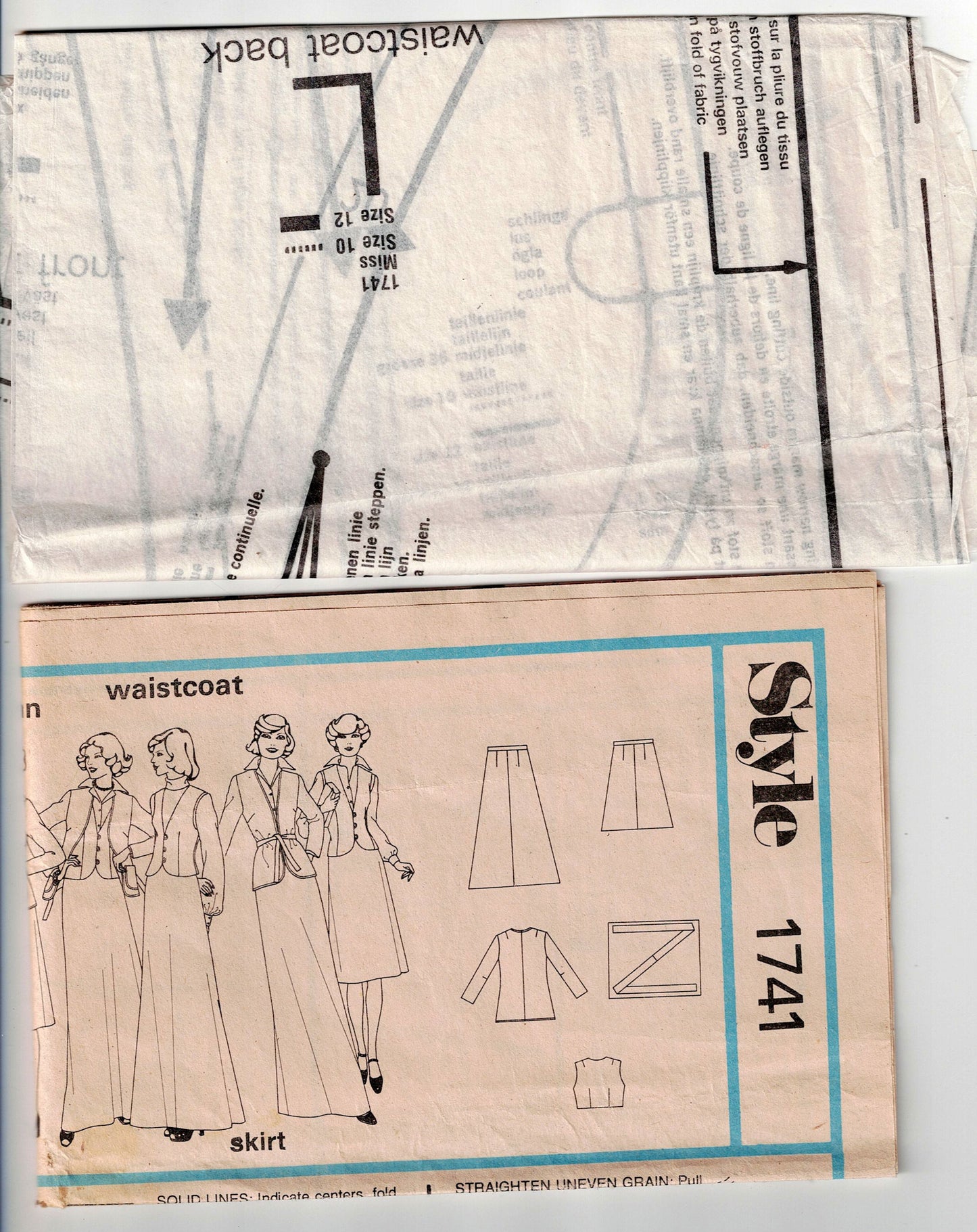 Style 1741 Womens Shaped Cardigan Jacket Waistcoat Skirt & Maxi Skirt 1970s Vintage Sewing Pattern Size 10 & 12