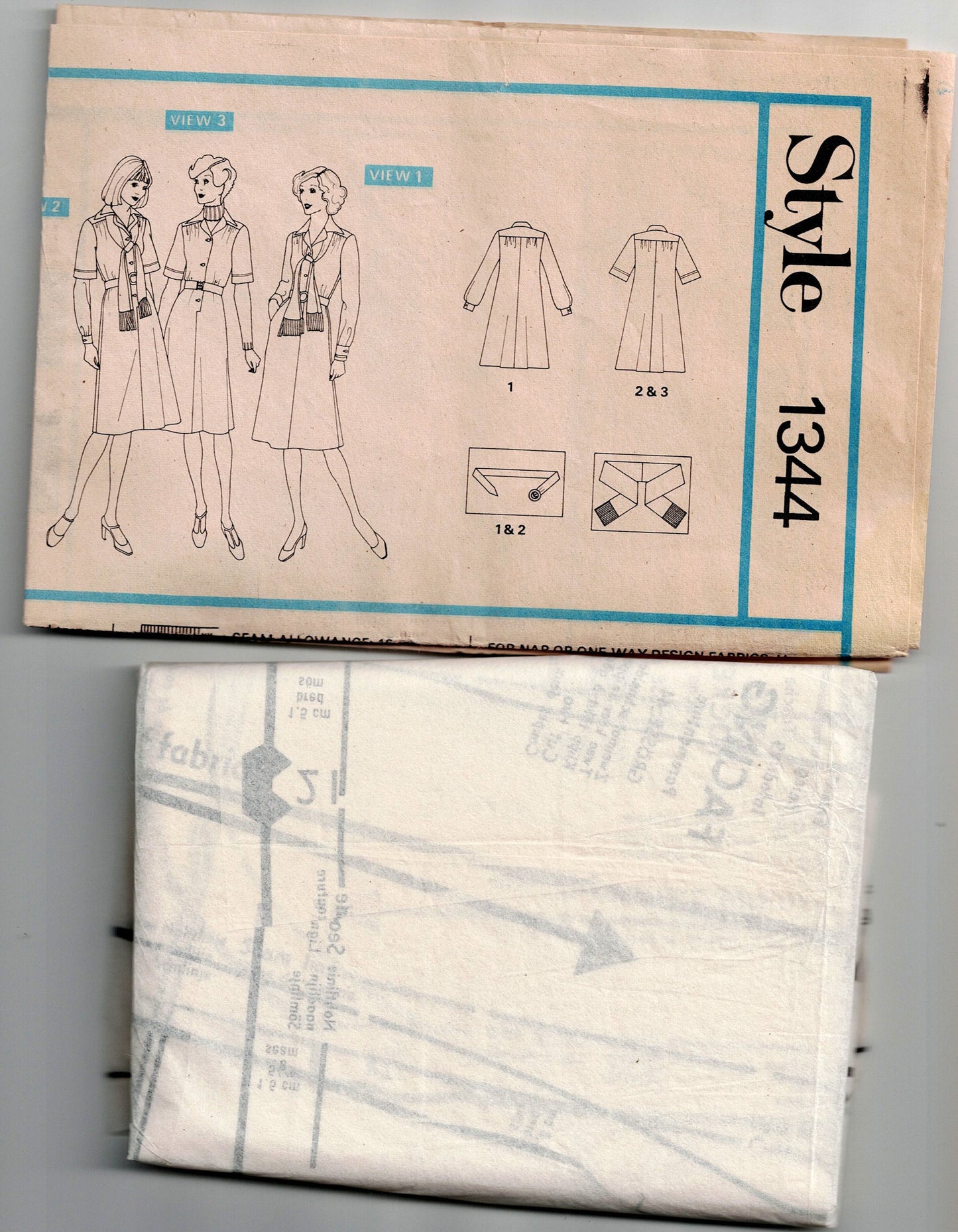 Style 1344 Womens Yoked Shirtdress & Scarf 1970s Vintage Sewing Pattern Size 18 Bust 40 inches