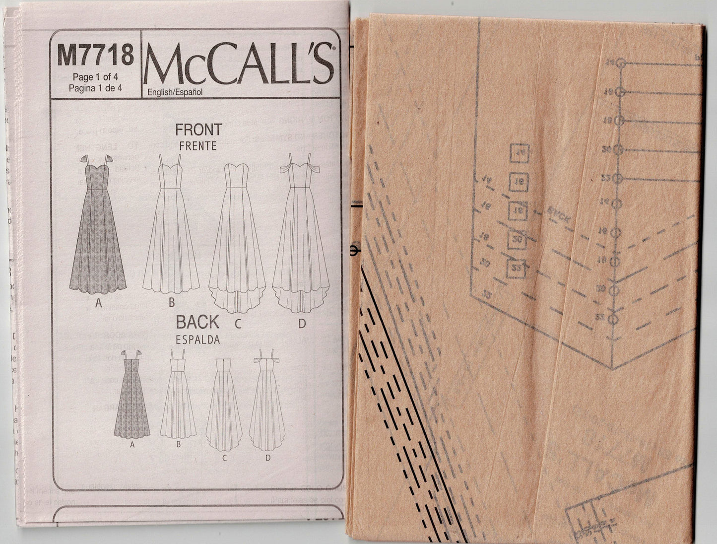 McCall's 7718 Womens Wedding Formal Prom Dress with Optional Train Sewing Pattern Size 14 - 22 UNCUT Factory Folded
