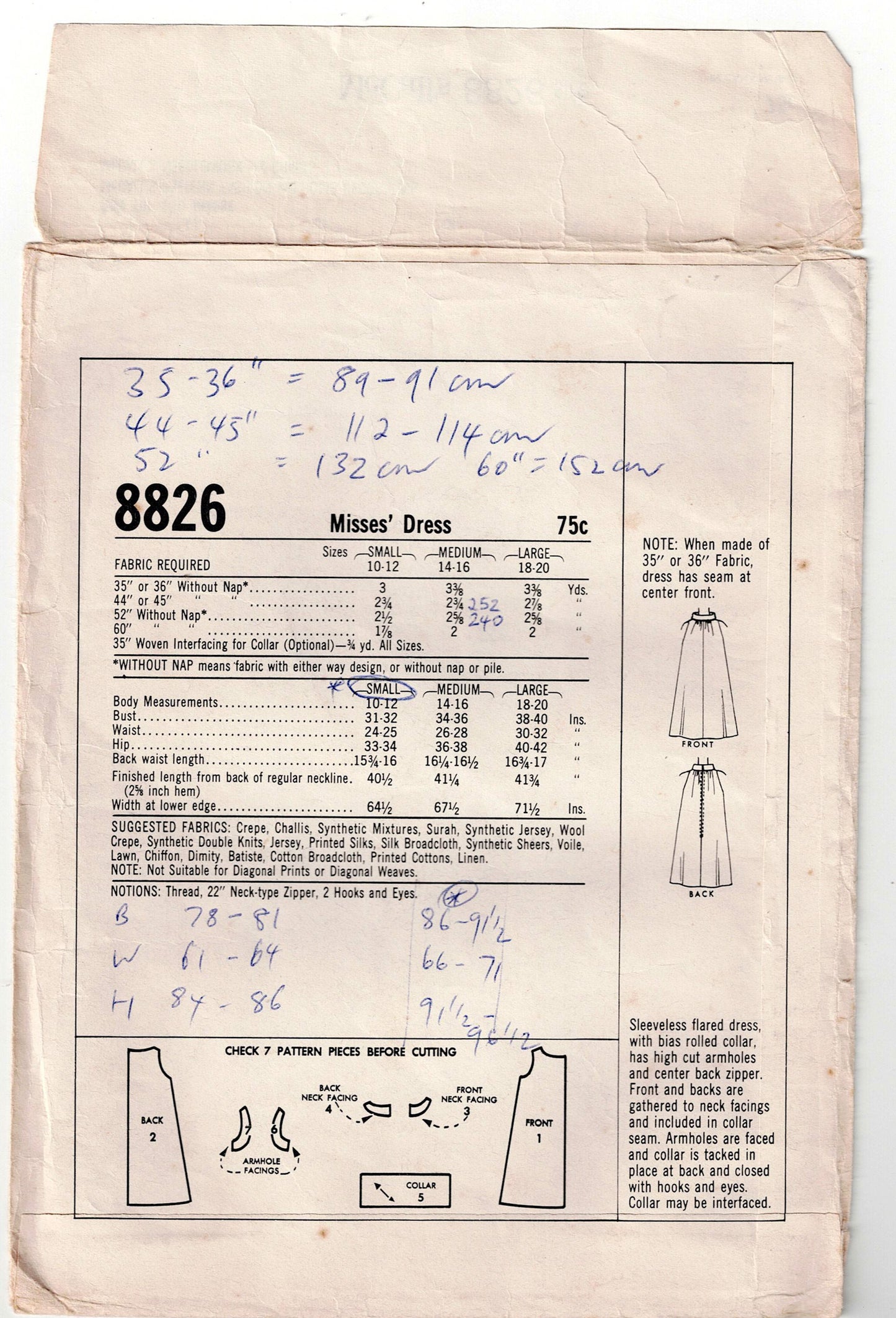 McCall's 8826 Womens Classic Muu Muu Tent Dress 1960s Vintage Sewing Pattern Size SMALL Bust 31 - 32 inches