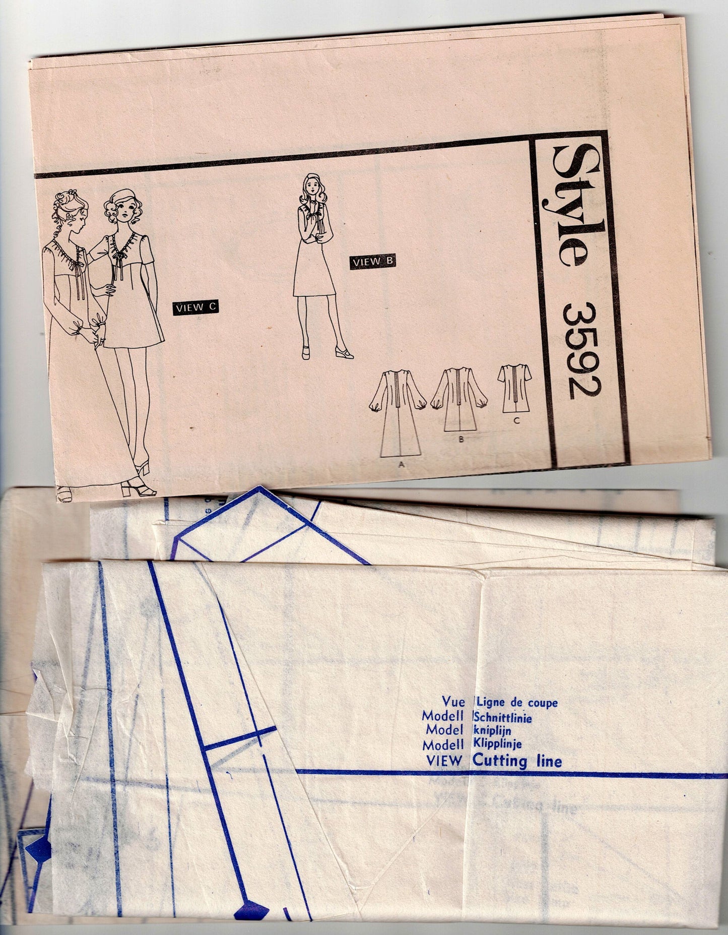 Style 3592 Misses Petite High Waisted Dress with Drawstring Neck 1970s Vintage Sewing Pattern Size 14MP Bust 36 inches