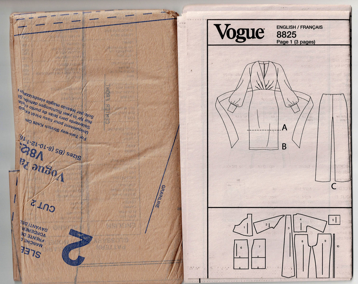 Vogue 8825 Womens Pullover Wrap Bodice Dress Tunic & Pants Sewing Pattern Size 8 - 16 UNCUT Factory Folded