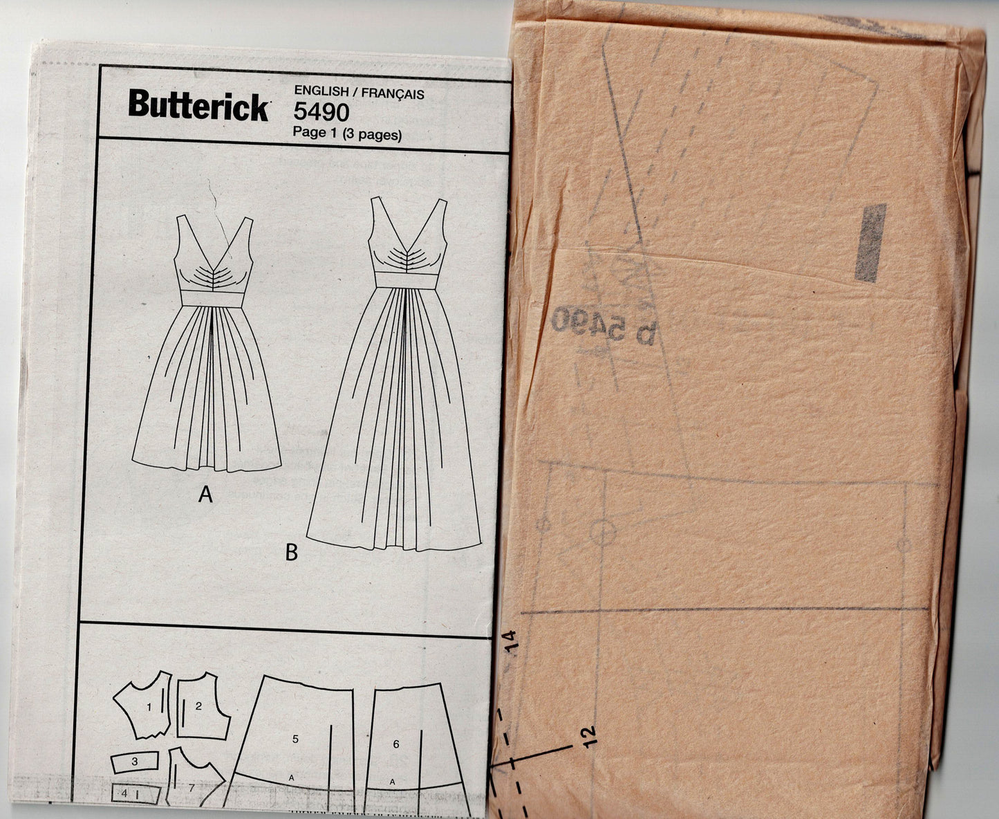 Butterick 5490 SUZI CHIN Womens Pleated Midriff Band Dress Out Of Print Sewing Pattern Size 8 - 12 UNCUT Factory Folded
