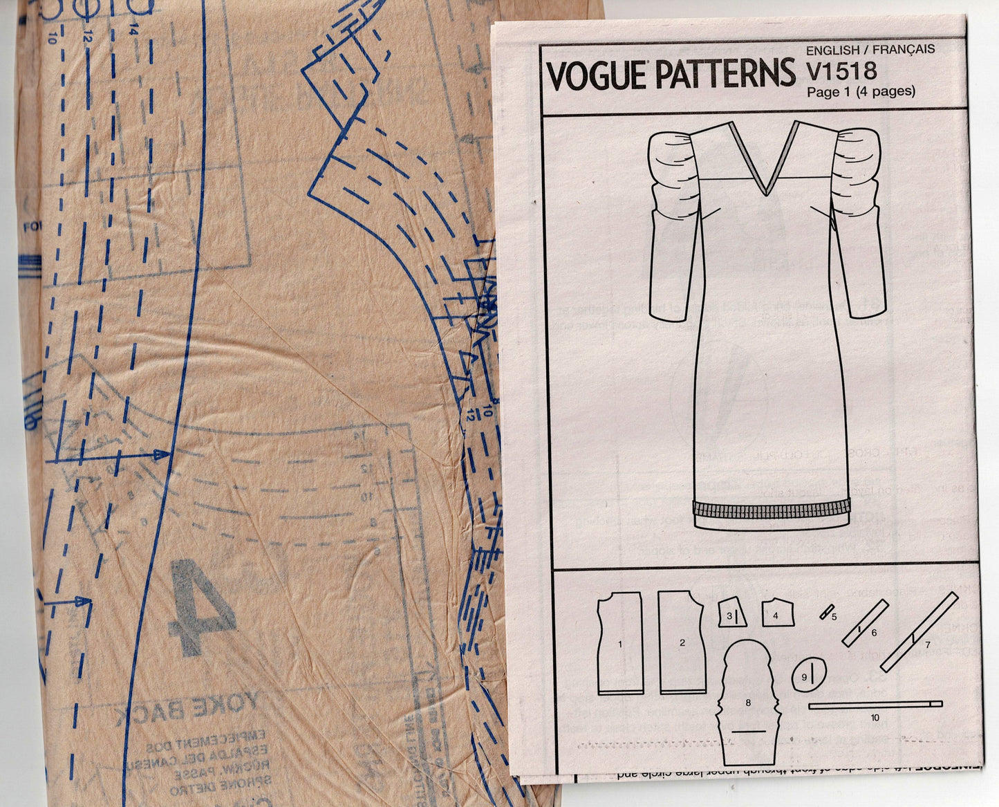 Vogue Designer Original 1518 ZANDRA RHODES Womens Pleated Draped Sleeve Dress Out Of Print Sewing Pattern Sizes 6 - 14 UNCUT Factory Folded