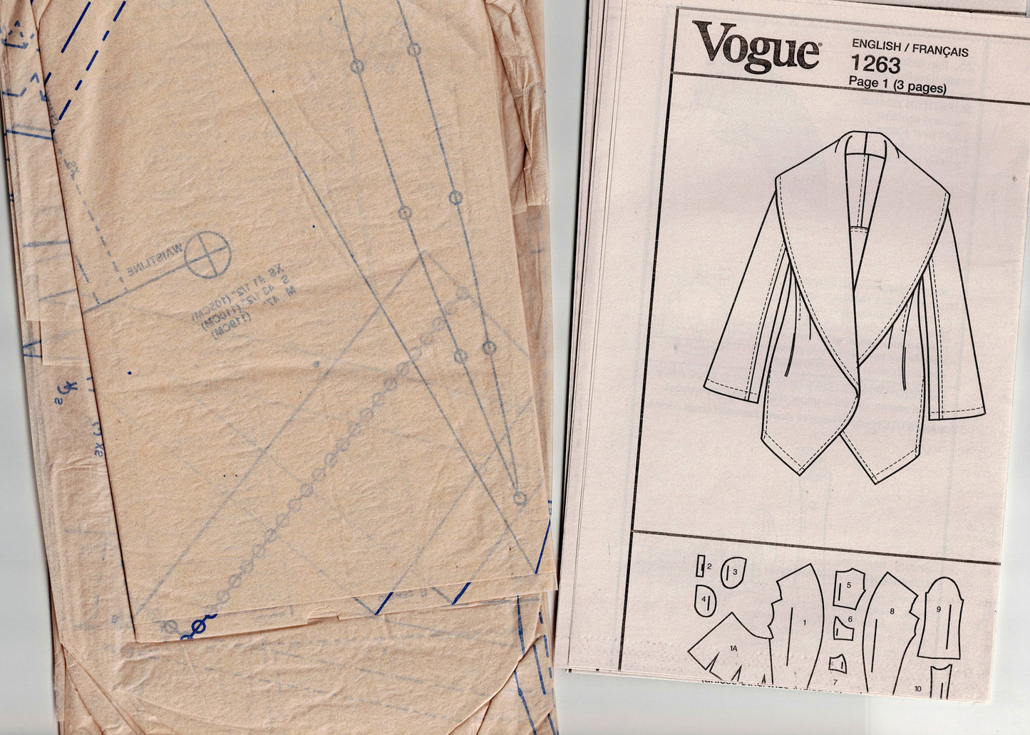 Vogue American Designer 1263 DONNA KARAN NEW YORK Womens Very Wide Lapel Jacket Out Of Print Sewing Pattern Sizes 4 - 14 UNCUT Factory Folded