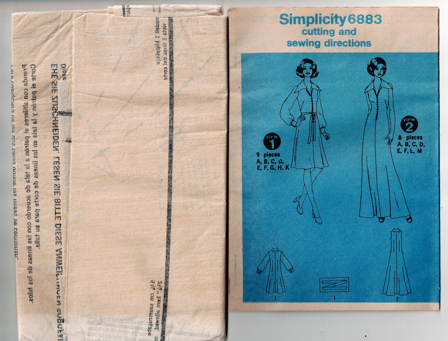 Simplicity 6883 Womens Flared Shirtdress or Maxi Dress with Very Wide Collar 1970s Vintage Sewing Pattern Bust 44 & 46 Inches UNCUT Factory Folded