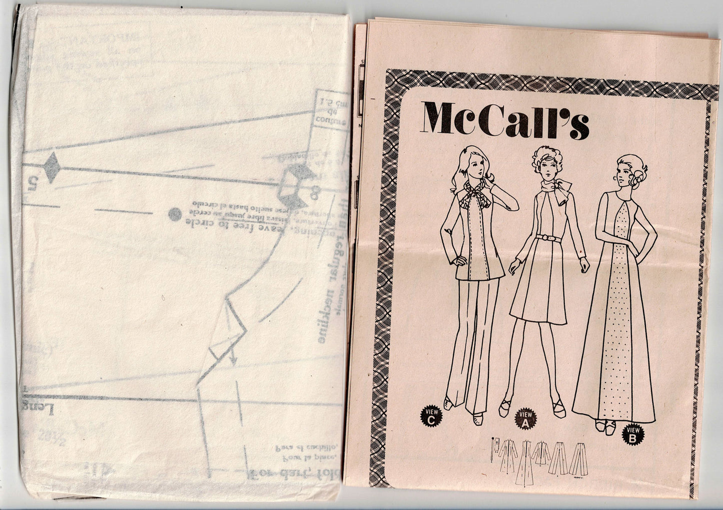 McCall's 3410 Womens Colour Block Dress Tunic & Pants 1970s Vintage Sewing Pattern Bust 43 Inches