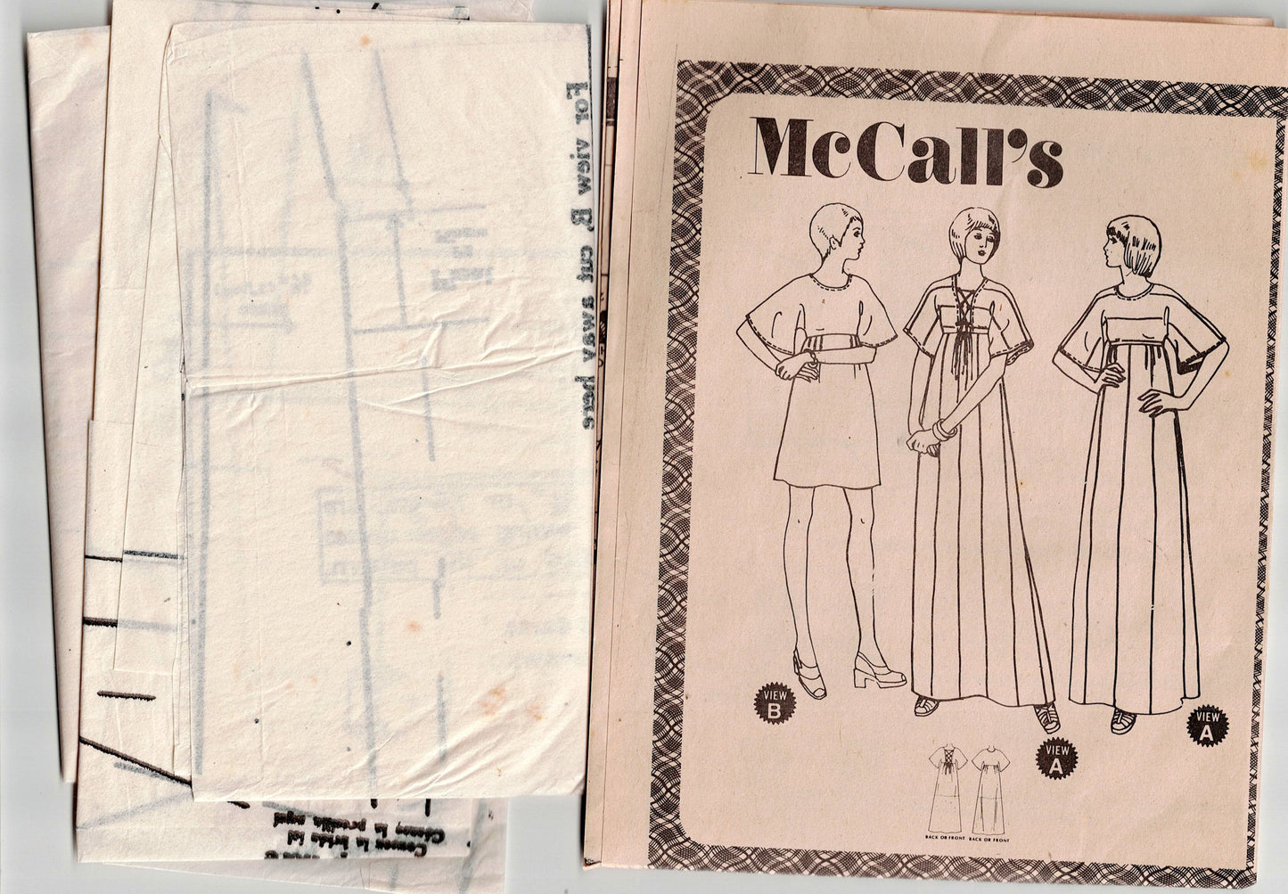 McCall's 3684 Womens High Waisted Caftan Dress 1970s Vintage Sewing Pattern Size MED Bust 34 - 36 Inches