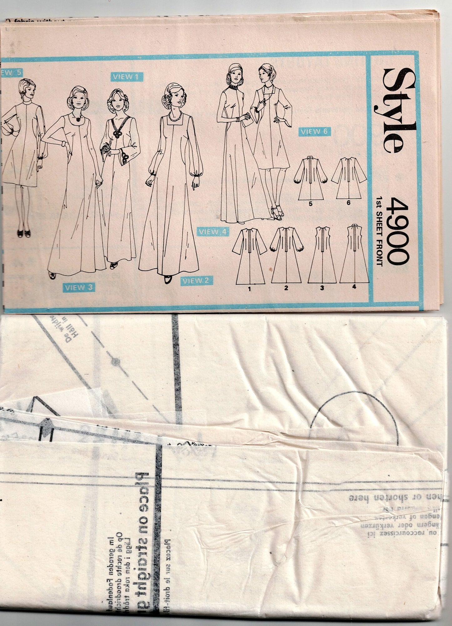 Style 4900 Womens Evening Flared Puff Sleeved Maxi Dress 1970s Vintage Sewing Pattern Bust 46 Inches UNCUT Factory Folded