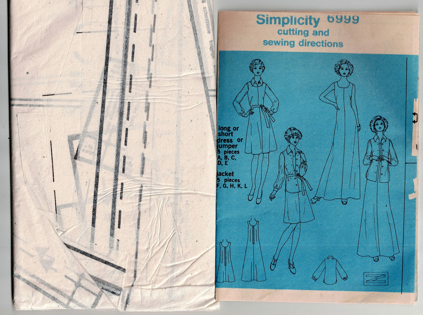Simplicity 6999 Womens Maxi Dress or Jumper & Blouse 1970s Vintage Sewing Pattern Bust 44 & 46 Inches UNCUT Factory Folded