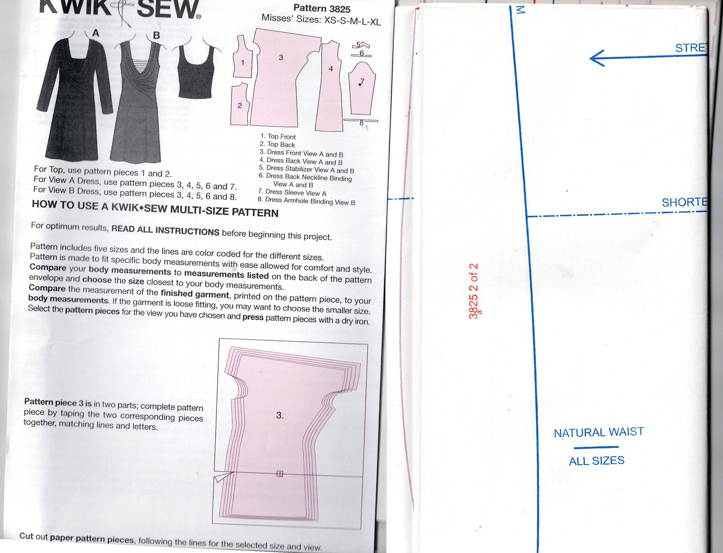 Kwik Sew 3825 Womens Stretch Knit Asymmetric Draped Dress Out Of Print Sewing Pattern Size XS - XL UNCUT Factory Folded