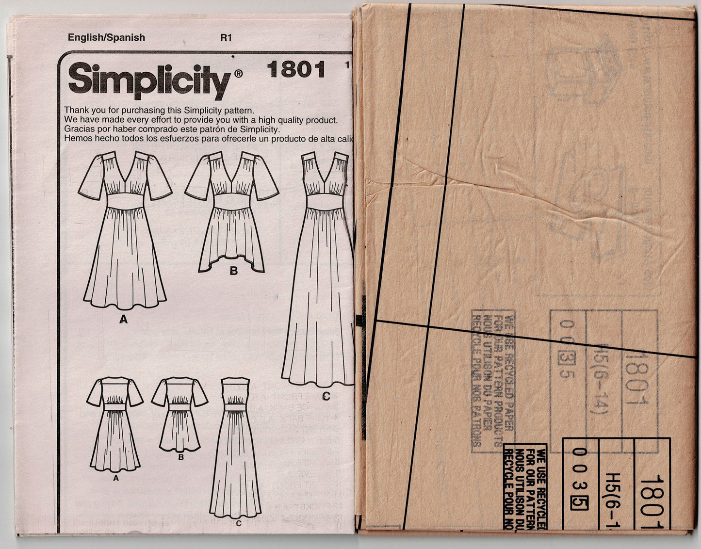 Simplicity 1801 CYNTHIA ROWLEY Womens Dress or Tunic with Midriff Panel & Flutter Sleeves Out Of Print Sewing Pattern Size 6 - 14 UNCUT Factory Folded