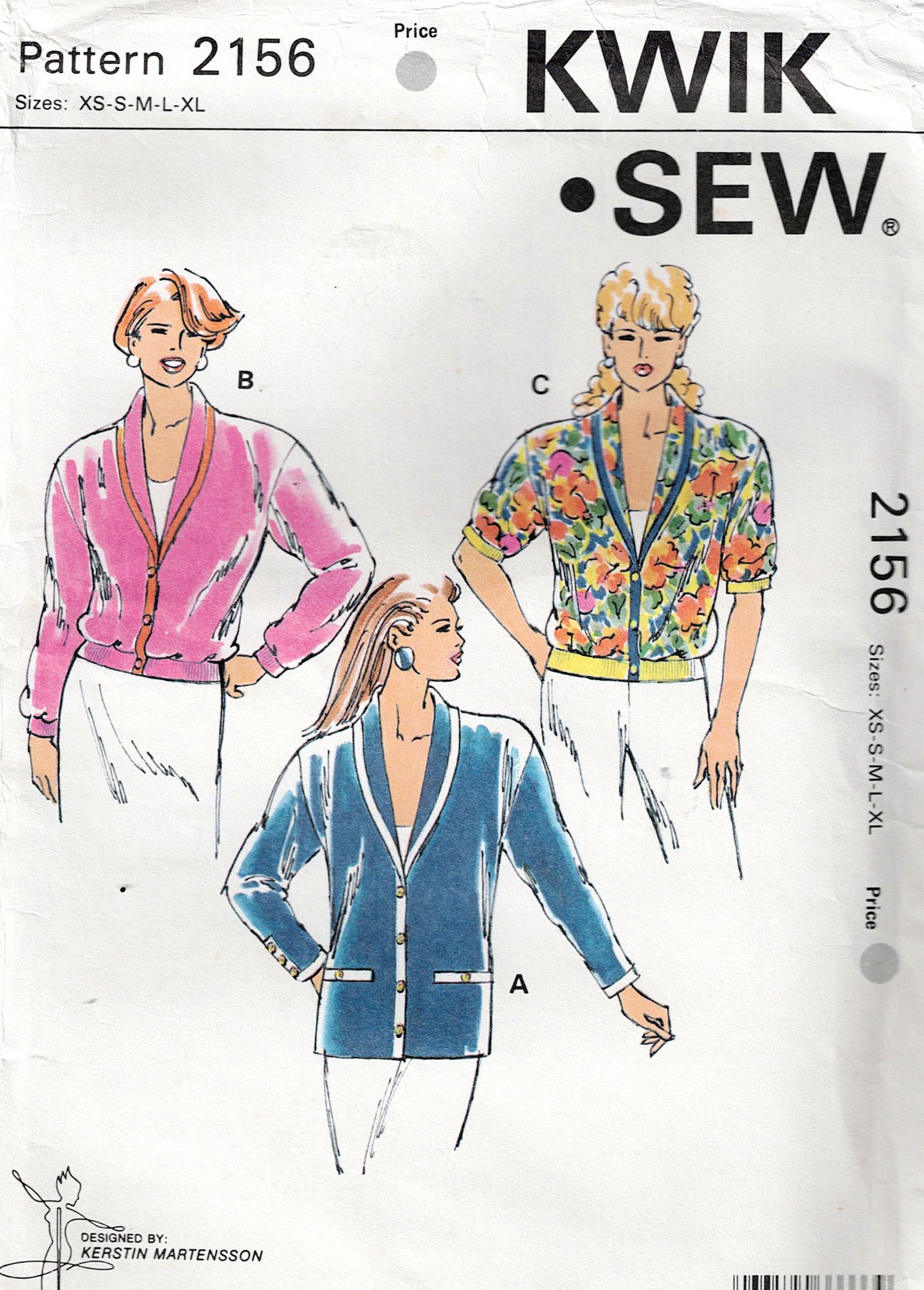 Kwik Sew 2156 Womens Stretch Shawl Collar Cardigan Jackets 1990s