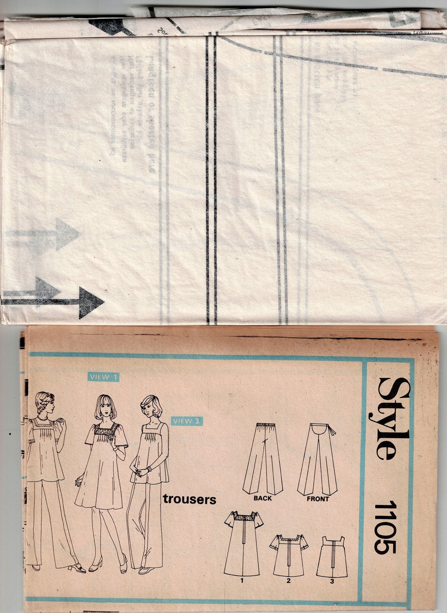 Style 1105 Womens Square Neck Maternity Dress Smock Top & Pants 1970s Vintage Sewing Pattern Size 10 UNCUT Factory Folded