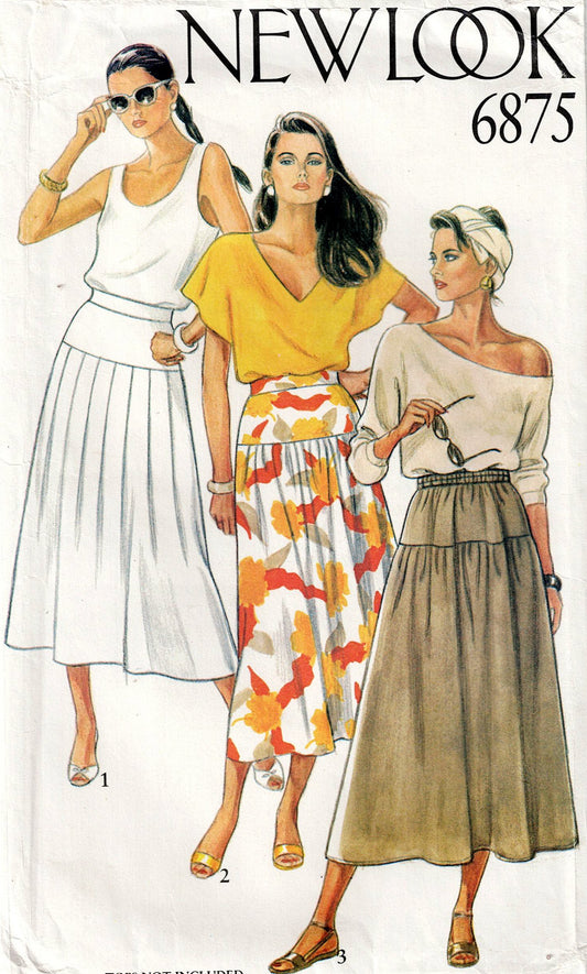 New Look 6875 Womens Yoked Skirts 1980s Vintage Sewing Pattern Size 8 - 18 UNCUT Factory Folded