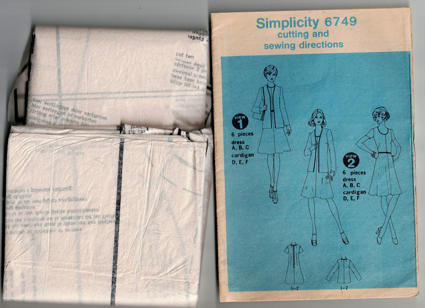 Simplicity 6749 Womens JIFFY Dress & Cardigan Style Jacket 1970s Vintage Sewing Pattern Size 14 Bust 36 Inches