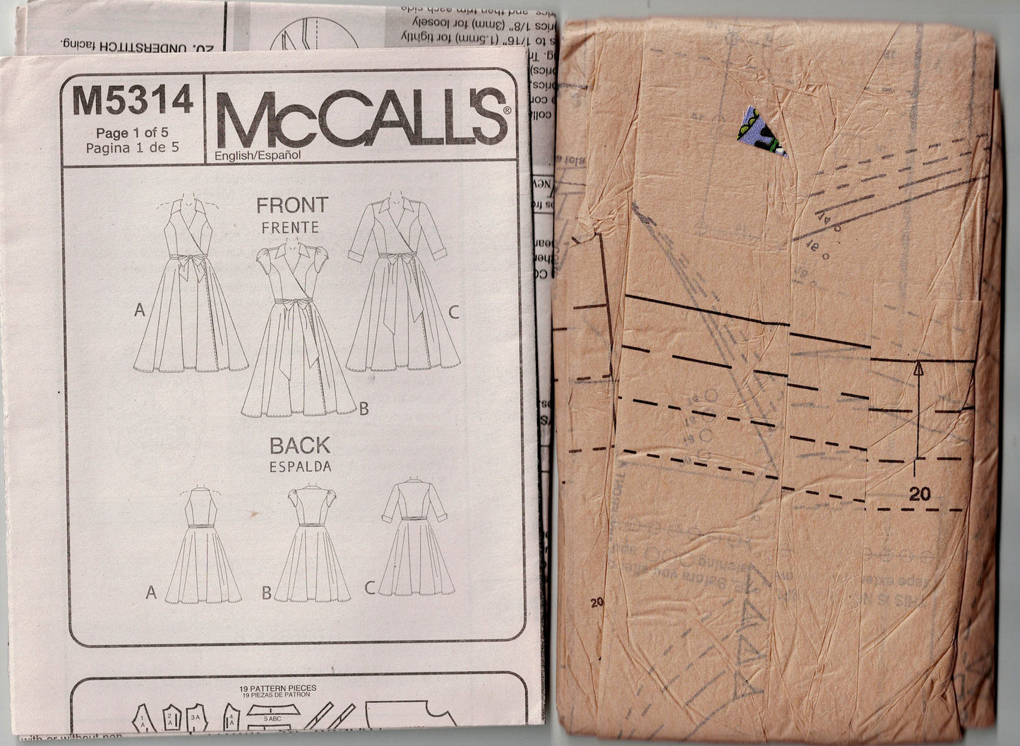 McCall's 5314 Womens Wrap Dresses with Circle Skirt Out Of Print Sewing Pattern Size 14 - 20 UNCUT Factory Folded