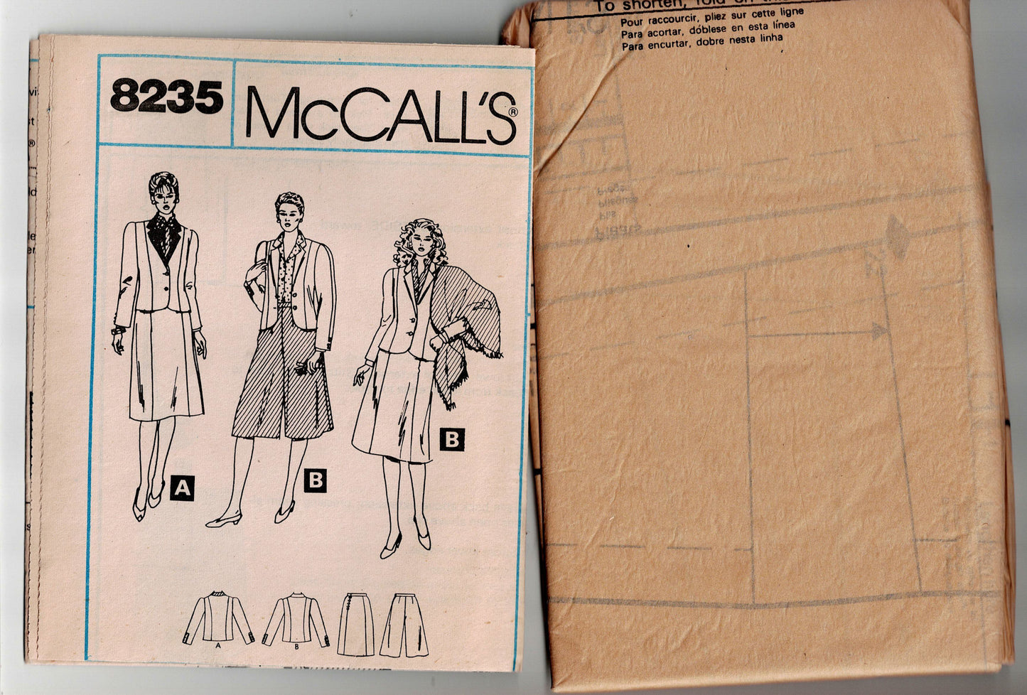 McCall's 8235 Womens Jacket Skirt & Culottes 1980s Vintage Sewing Pattern Bust 44 Inches UNCUT Factory Folded