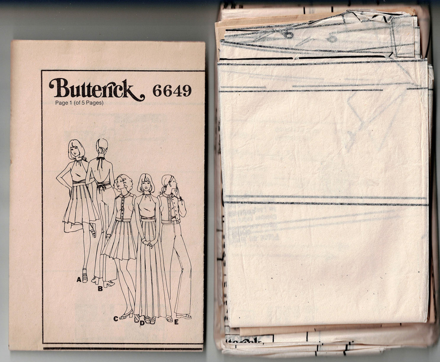 Butterick 6649 MARY QUANT Womens Cropped Jacket Halter Top Skirts & Wide Leg Pants Pants 1970s Vintage Sewing Pattern Size 12 Bust 34 inches