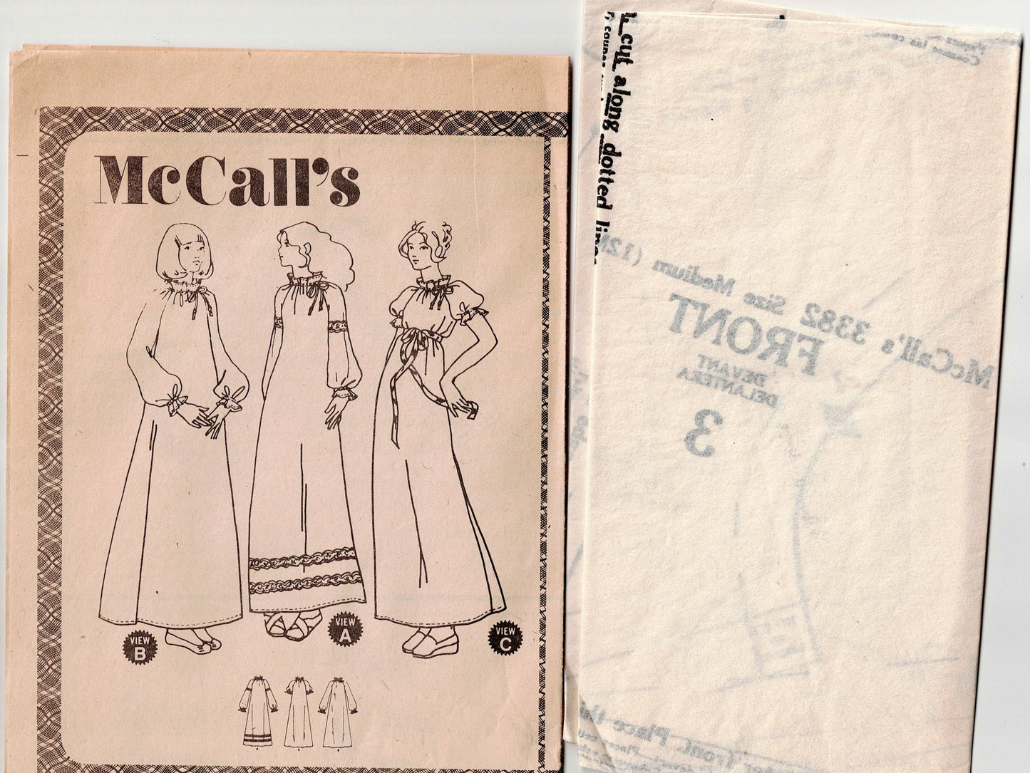 McCall's 3382 Womens Long Puff Sleeved Nightgown with Gathered Neckline 1970s Vintage Sewing Pattern Bust 34 - 36 inches