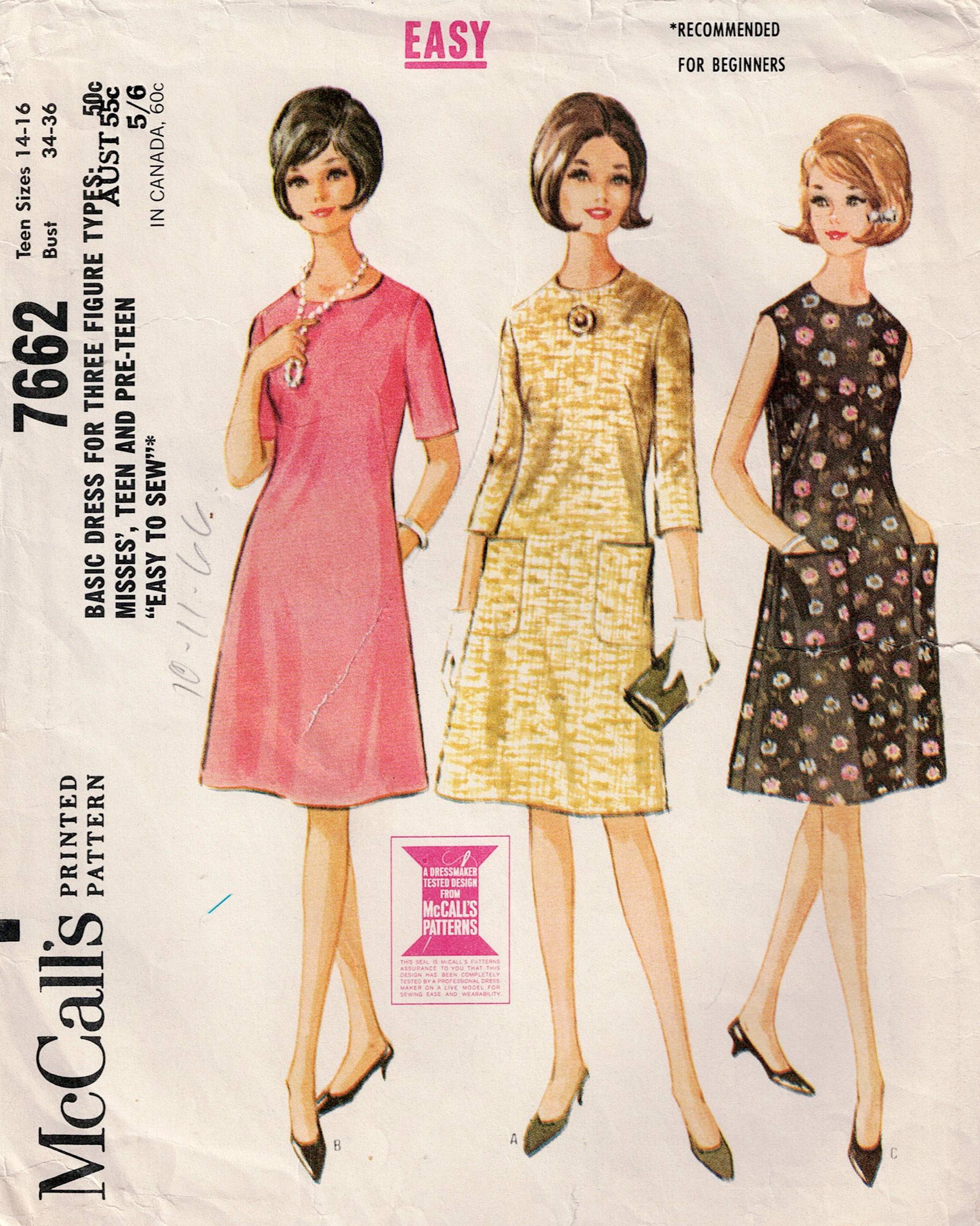 McCall's 7662 Womens A Line Dresses with French Darts 1960s Vintage Se All The Precious Things McCall's 7662 Womens A Line Dresses with French Darts 1960s Vintage Se All The Precious Things