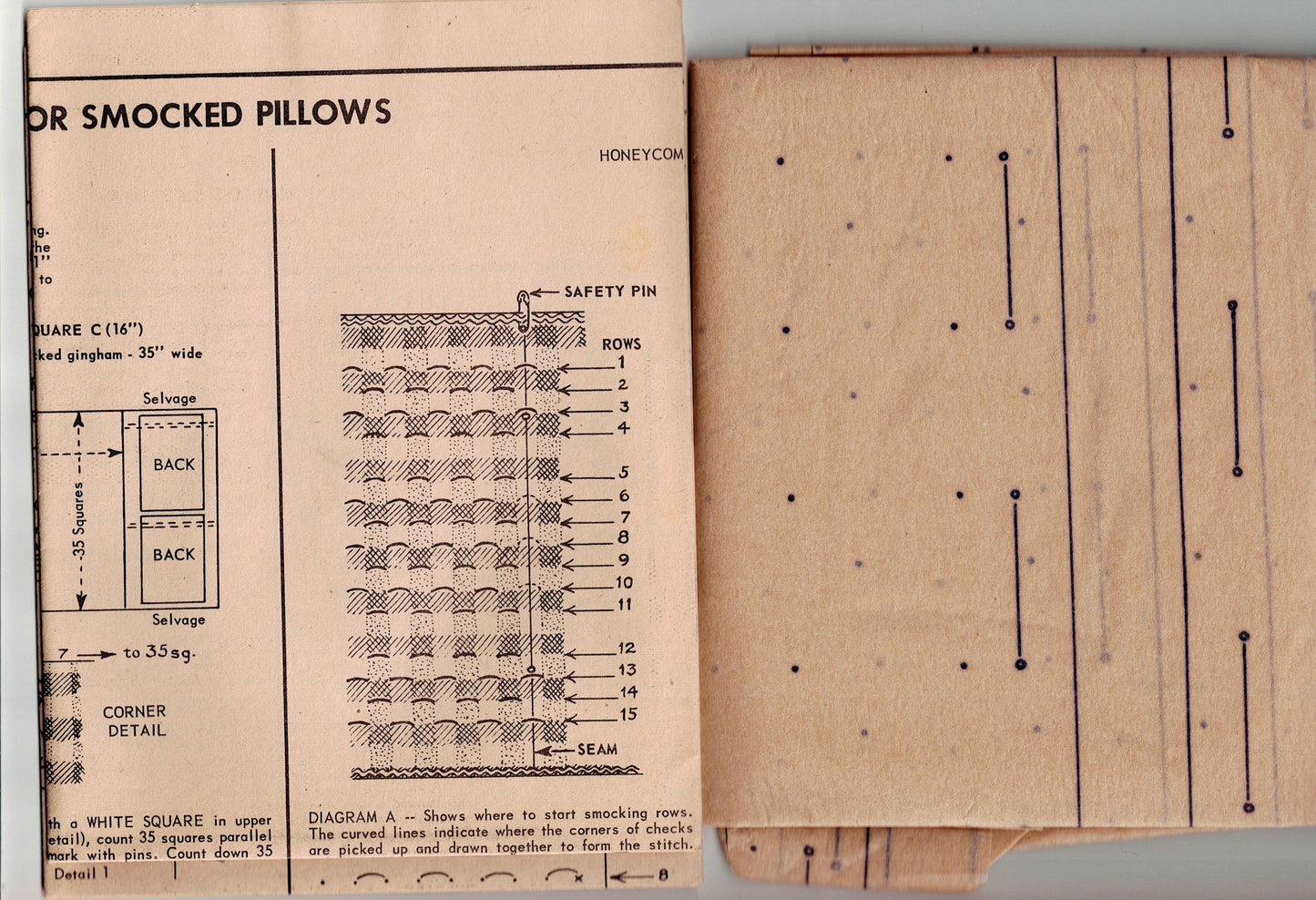 McCall's 6464 Retro Smocked Gingham Cushions & Bolster Pillow 1960s Vintage Sewing Pattern UNCUT Factory Folded