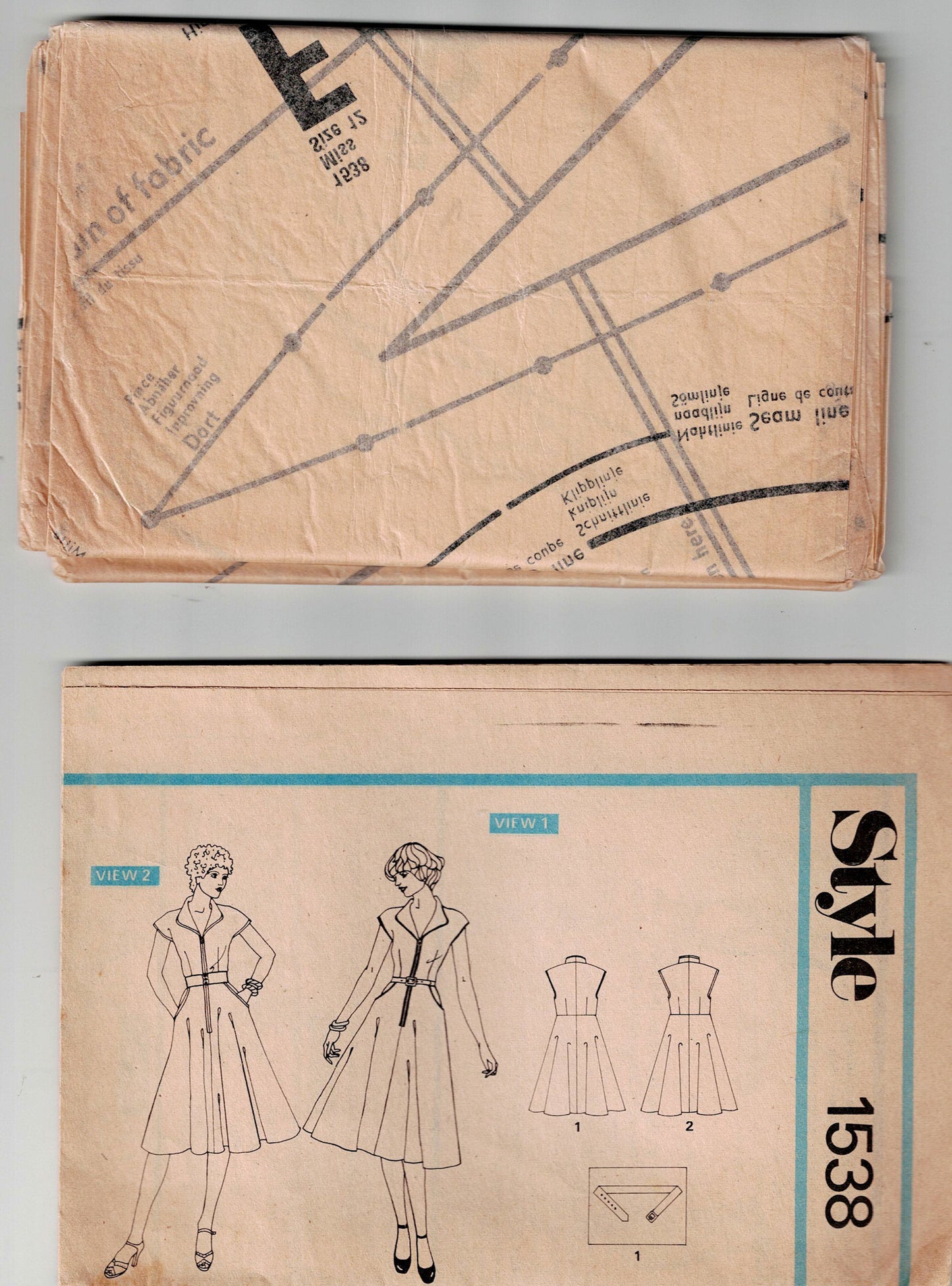 Style 1538 Womens Zip Front Dress with Pockets 1970s Vintage Sewing Pattern Size 12 Bust 34 inches